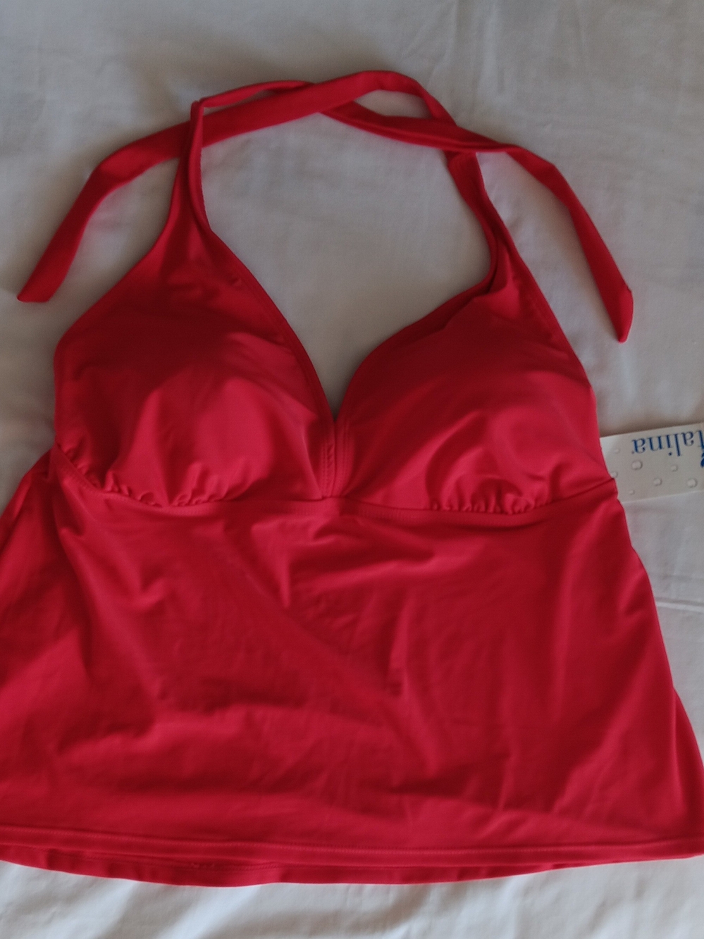 NWT Catalina Red Halter Tankini Top with Built-In Cups , Size 2X (18W-20W)